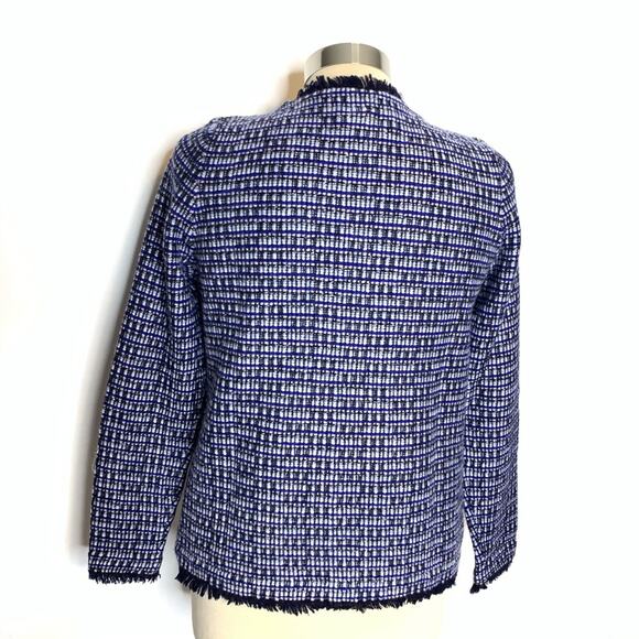 J. Crew knit metallic tweed fringe jacket blue white Sz S - Picture 6 of 6